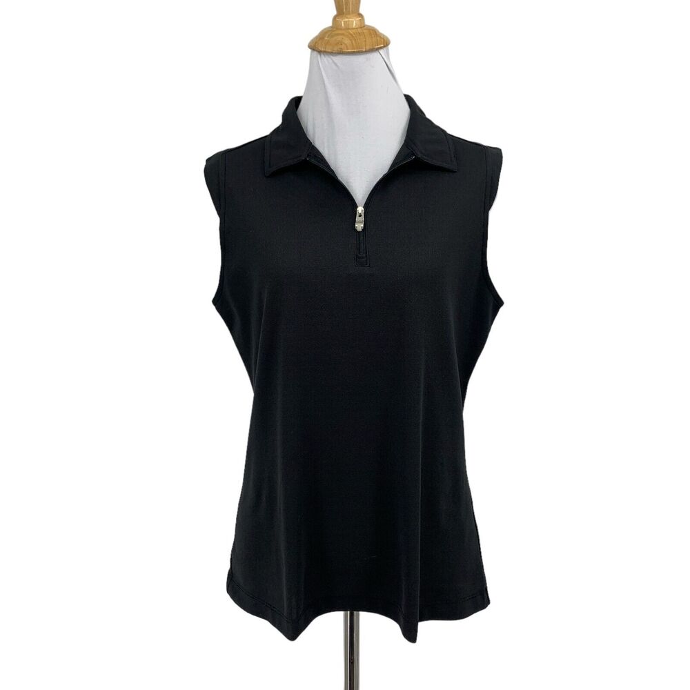 Nivo NVO Polo Womens M Medium Black Sleeveless 1/4 Zip Moisture Wicking Golf